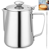 GOMETY 350 ml Edelstahl Milchkännchen mit Deckel, Milchkanne Kaffee Kännchen...