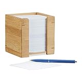 Relaxdays Zettelbox Bambus, Zettelkasten Holz, Notizzettel Halter, 900 Blatt, H...