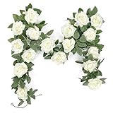 YMIFEEY 2 x 2m Blumengirlande Künstlich Weiße Rosen Blumen Girlande Deko...