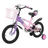 HUOMMGS Kinderfahrrad 14 Zoll Upgraded Kinderfahrrad mit Stützrädern und Korb...