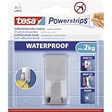 tesa Powerstrips Waterproof Haken Zoom Metall - Wasserfester Klebehaken aus...