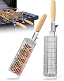 Rollendes Grillkorb Set, Grill zubehör mit abnehmbarer Holzgriff, Edelstahl...