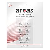 Arcas 127 50600 - Alkaline Knopfzellen Sortiment, 6 teilig, 1x AG3, 1x AG4, 2x...