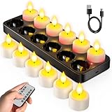 SoulBay 12 Stück Wiederaufladbare Teelichter Flackernd mit Fernbedienung und...