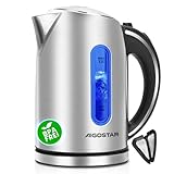 Aigostar Wasserkocher Edelstahl 1,7 Liter - Elektrischer Wasserkocher kabellos...