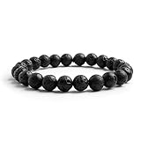 Candyfancy Lavastein Armband Schwarz Lava Perlen 8MM Bead Elastisch Natürlich...