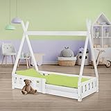 ML-Design Kinderbett Tipi 70x140 cm Weiß mit Rausfallschutz und Lattenrost, aus...