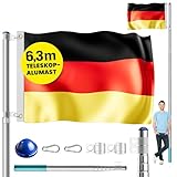 MONZANA® Aluminium Teleskop Fahnenmast 6,30m Bodenhülse 60cm inkl. Deutschland...