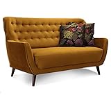 CAVADORE 2-Sitzer-Sofa Abby / Retro-Couch mit Samtbezug und Knopfheftung / 153 x...