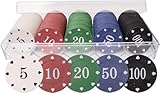 LHTHT 100pcs Poker Chips,Poker Box,Poker Set,5 Farbzähler.Pokerchips mit...