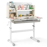 COSTWAY Kinderschreibtisch höhenverstellbar, Schreibtisch Kinder mit neigbarer...