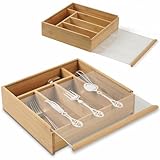 WPAJIRZO Besteckkasten mit Deckel - 5 Fächer Holzbox mit Slide-Deckel für...