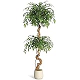 Litake Kunstpflanzen Künstlicher Ficus Baum 150 cm mit Weiß Topf,Große Grüne...