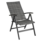 tectake® Alu Polyrattan Gartenstuhl, klappbarer Sessel mit 6-Fach Verstellbarer...