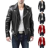 Jamicy Lederjacke Herren Herbst Jacket Dünne Langarm Motorradjacke Freizeit...