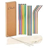 Chali® Edelstahl Strohhalme 12er Set (8x ø6mm, 4x ø12mm), bunte Trinkhalme...