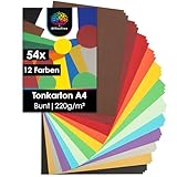 OfficeTree 54 x Tonkarton A4 Bunt - 220g Bastelkarton Bunt - 10 Farben - Bunte...