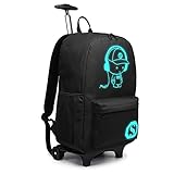 KONO Trolley Jungen Rucksack Kindergepäck mit Rollen Reflektierender...