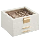 SONGMICS Schmuckkästchen, Schmuckkasten mit 3 Ebenen, Schmuckbox mit...