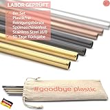 GERNEO® - Labor geprüft - Strohhalm wiederverwendbar 304er Edelstahl - 8er Set...