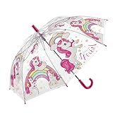 Idena 50115 - Regenschirm für Kinder aus transparentem Kunststoff mit Einhorn...