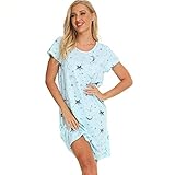 Misscoo Damen Nachthemd Kurzarm, Nachtkleid Baumwolle Schlafshirt Nachtwäsche...