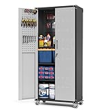 BIZOEIRON Garagen-Metall-Lagerschrank mit Stecktafel, Hoher Lagerschrank mit...