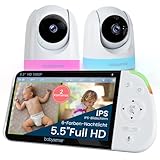 Babysense Full HD Split-Screen-Babyphone mit 2 Kameras, Nachtlicht in 6 Farben,...