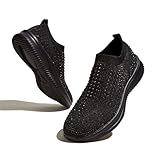 LUCKY STEP Damen-Laufschuhe mit Strass-Mesh zum Hineinschlüpfen, Modisch,...