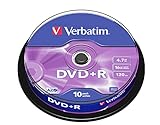 Verbatim DVD+R 16x Matt Silver 4.7GB, 10er Pack Spindel, DVD Rohlinge, 16-fache...