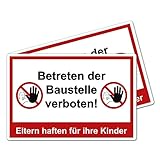 2 Stück XXL Betreten der Baustelle verboten Schild 40 x 30 cm Eltern haften...