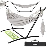 GARMIO® Hängematte beige mit Stahlgestell 270 x 110 x 105 cm, 200 kg...