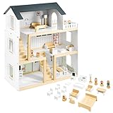 Mamabrum Puppenhaus Holz 3 Etagen mit Möbel & Zubehör – Skandinavisches...
