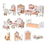 34 Stück Puppenhaus Möbel Holz,Puppenhaus Zubehör,Geeignet für Den...