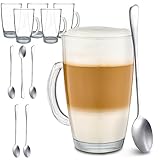 Cosumy 6 Latte Macchiato Gläser mit Henkel und Löffel - 300ml - Hält lange...