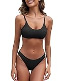 Fanuerg, Geripptes Damen-Bikini-Set, U-Ausschnitt, frecher Badeanzug,...