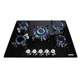 Arebos Gaskochfeld 5 Flammig | Glaskeramik | Gasherd mit automatischem...