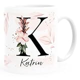 SpecialMeKaffee-Tasse Monogramm Initiale mit Namen personalisiert Blumen Blüten...