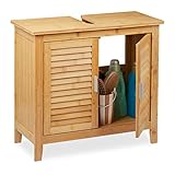 Relaxdays Waschbeckenunterschrank Bambus, HxBxT: 60x67x30 cm, 1 großes Fach, 2...