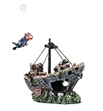 YZHZOM Aquarium deko Schiff: Realistisches Schiffswrack + Schwimmender Taucher,...