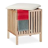Relaxdays Wäschekorb mit Sitz, Badhocker mit Stauraum, 40 l Wäschesammler,...