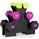 Hantelset 2x1kg, 2x2kg, 2x3kg mit Rack - 12 kg Farbwahl - Kurzhanteln 6er Set...