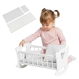 Puppenwiege aus Holz mit Bettwäsche – Puppenbett mit Matratze, Kissen &...