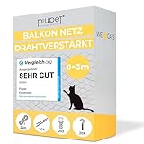 PiuPet® Katzennetz Drahtverstärkt I 8x3m I schwarz I Befestigungsset inklusive...