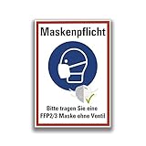 Aufkleber Maskenpflicht Bitte tragen Sie eine Maske FFP2/3 Maske ohne Ventil...