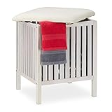 Relaxdays Wäschekorb mit Sitz, Badhocker, Landhausstil, 40 l Wäschesammler,...
