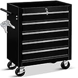 MASKO® Werkstattwagen - 5 Schubladen, schwarz | Abschließbar | Massives Metall...
