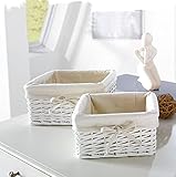 2 Aufbewahrungskörbchen aus Weide, weiß, mit Textileinlage, Füllkörbchen,...