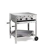 Gasgrill-Kombibräter 11kW 3-flammiger Edelstahl-Brenner fahrbar mit Grillrost...