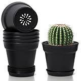 T4U 12,5cm Kunststoff Blumentopf mit Untersetzer, 6er-Set Plastik Übertopf...